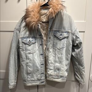 Faux Fur Collar Denim Jacket